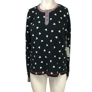 P.J. SALVAGE - WOMEN'S SMALL -BLACK W/ HEART LONG SLEEVE ROUND NECK  SHIRT
